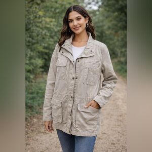 Carhartt Jacket Women XL 16/18 Beige Zip Up Rip Stop Utility Pocket 103053-232